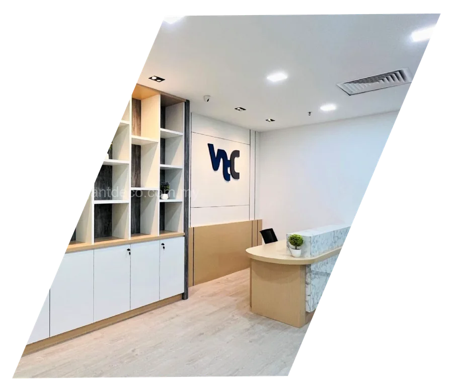 Reception and storage wall in the Menara Suezcap office